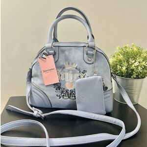 💙🔹️JUICY COUTURE🔹️ Heritage Dome Velour Satchel Bag Slate Blue NWT